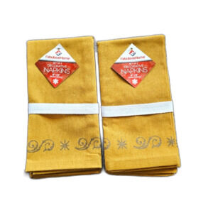 4 Decorative Napkins Gold Border Canvas Reusable Washable - Fabulous Home NWT